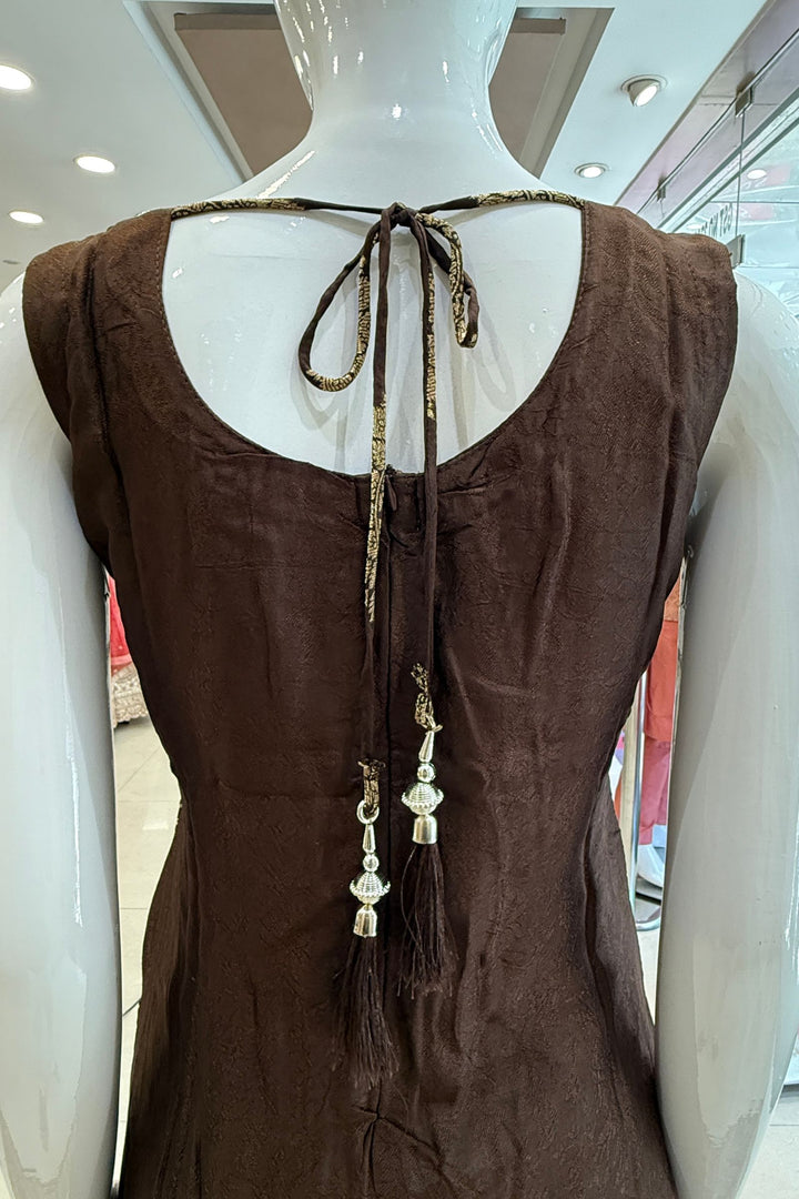 Brown Banaras work Straight Cut Salwar Suit