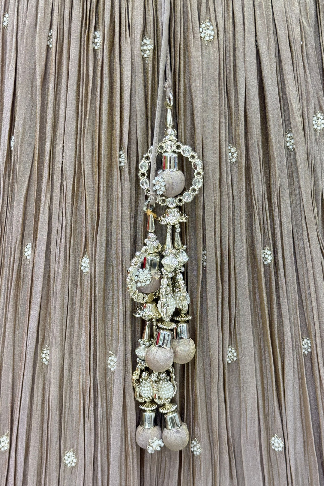 Chiku Beads, Zari and Sequins work Crop Top Lehenga