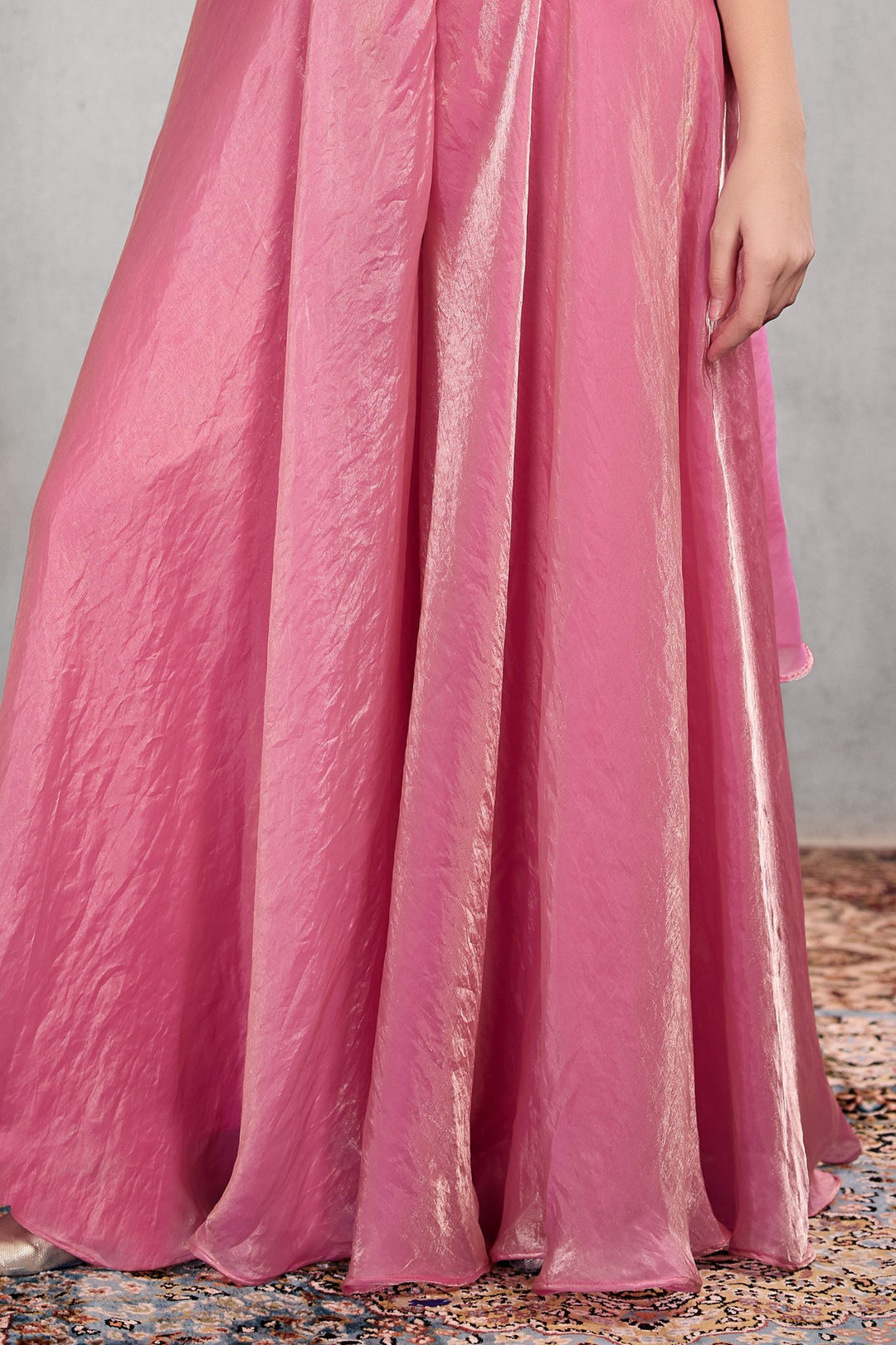 Pink Beads and Sequins work Palazzo Suit Set for Girls