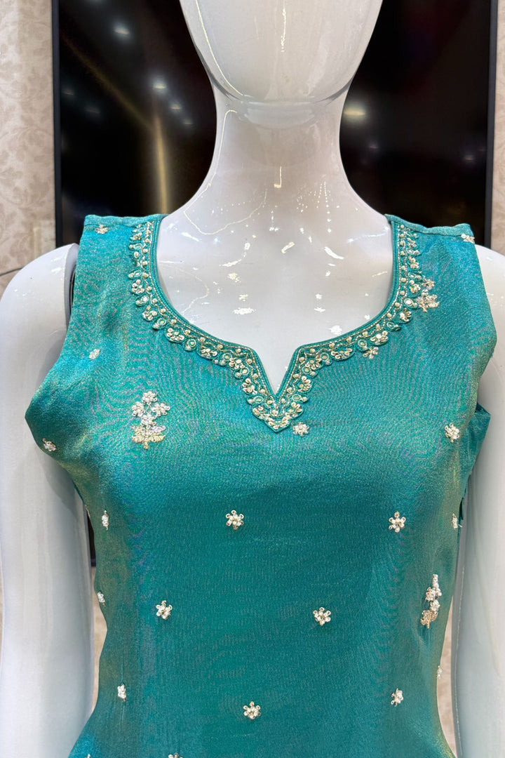 Rama Green Beads, Sequins and Zari work Palazzo Salwar Suit