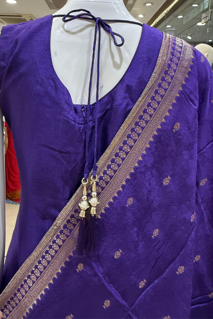 Purple Banaras work V-Neck Straight Cut Salwar Suit