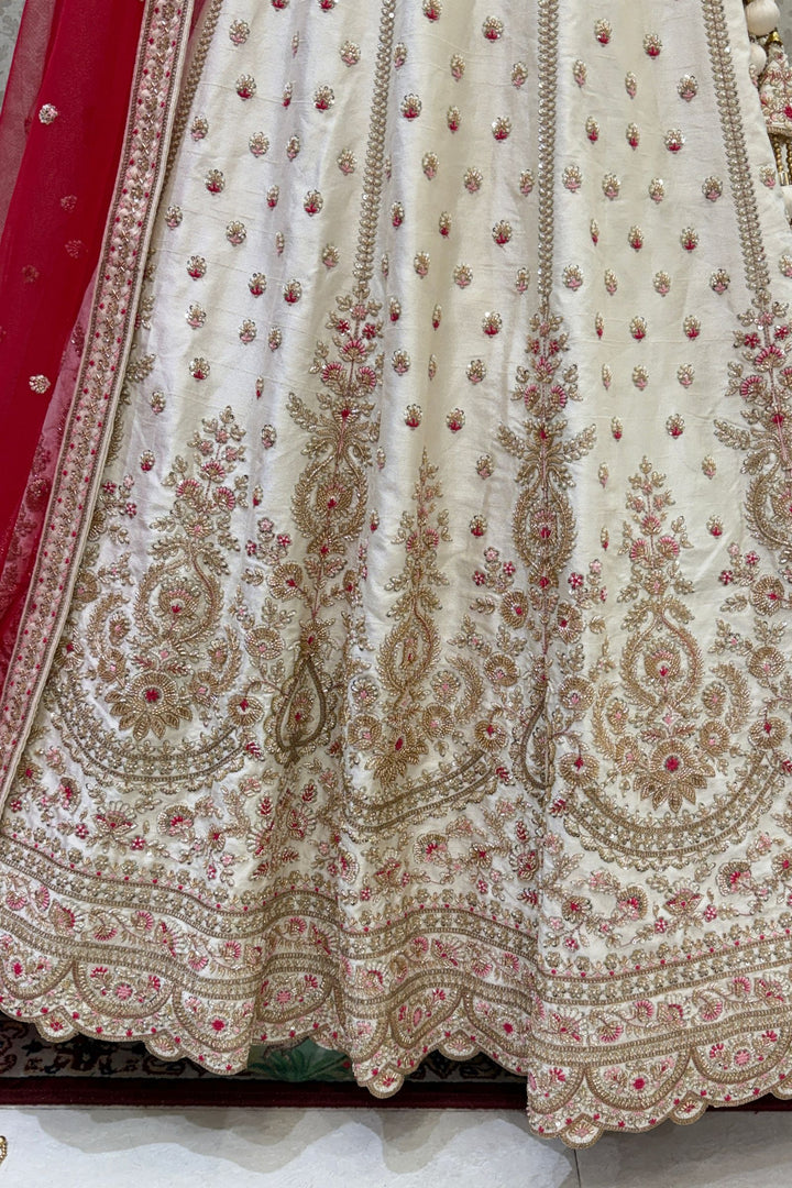 Designer Wedding Lehenga in Cream with Beads, Zari, Sequins and Thread Work