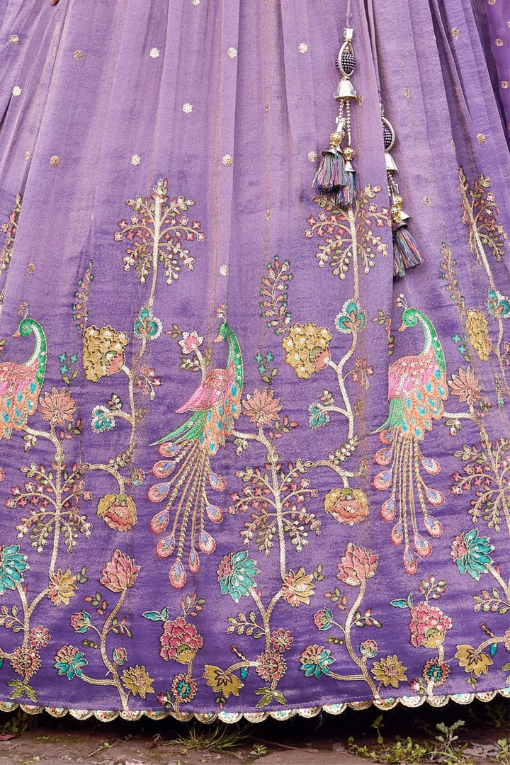 Lavender Mirror, Zari and Sequins work with Digital Print Lehenga Choli for Girls