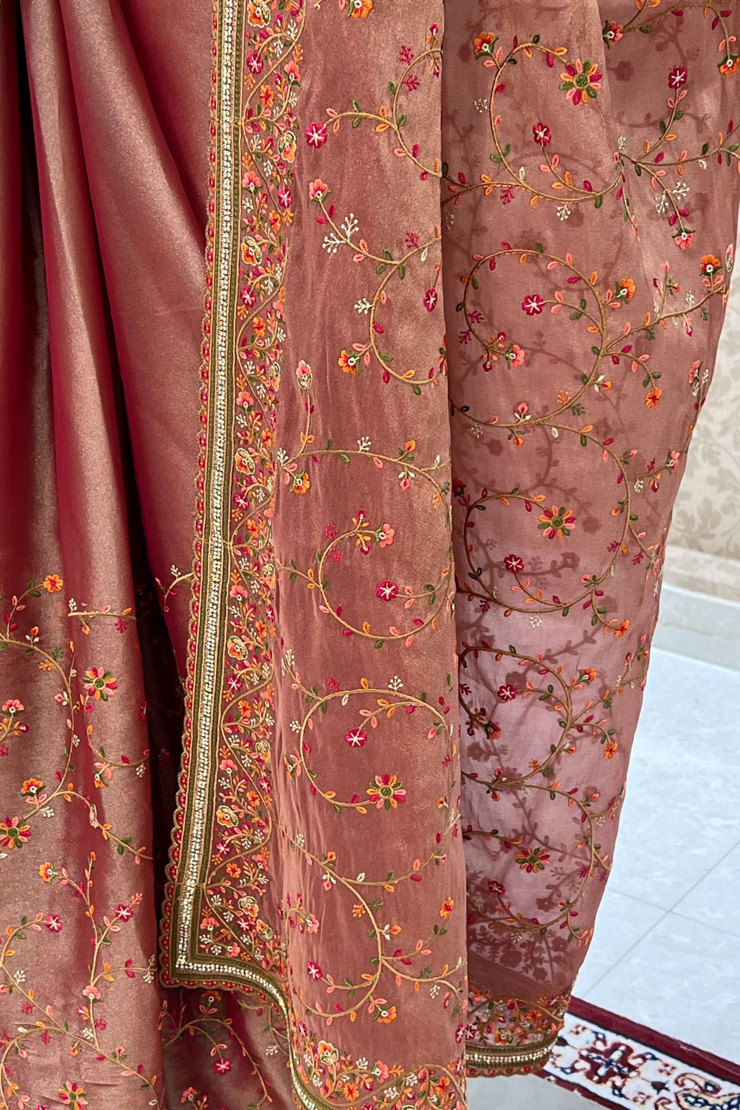 Onion Multicolor Embroidery, Sequins and Stone work Saree