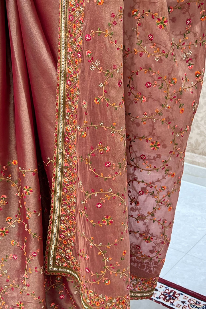 Onion Multicolor Embroidery, Sequins and Stone work Saree