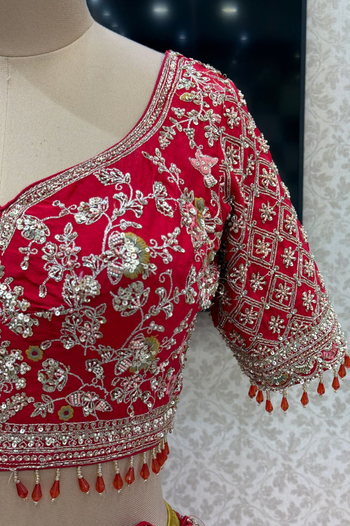 Red Handcrafted Bridal Lehenga with Intricate Zardozi, Sequins, Pearl and Zari Detailing
