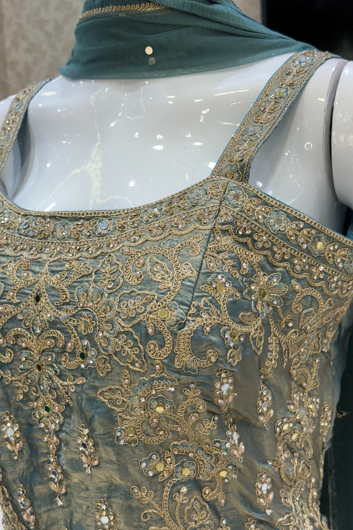 Sea Blue Stone, Beads, Mirror and Zari Thread work Palazzo Salwar Suit