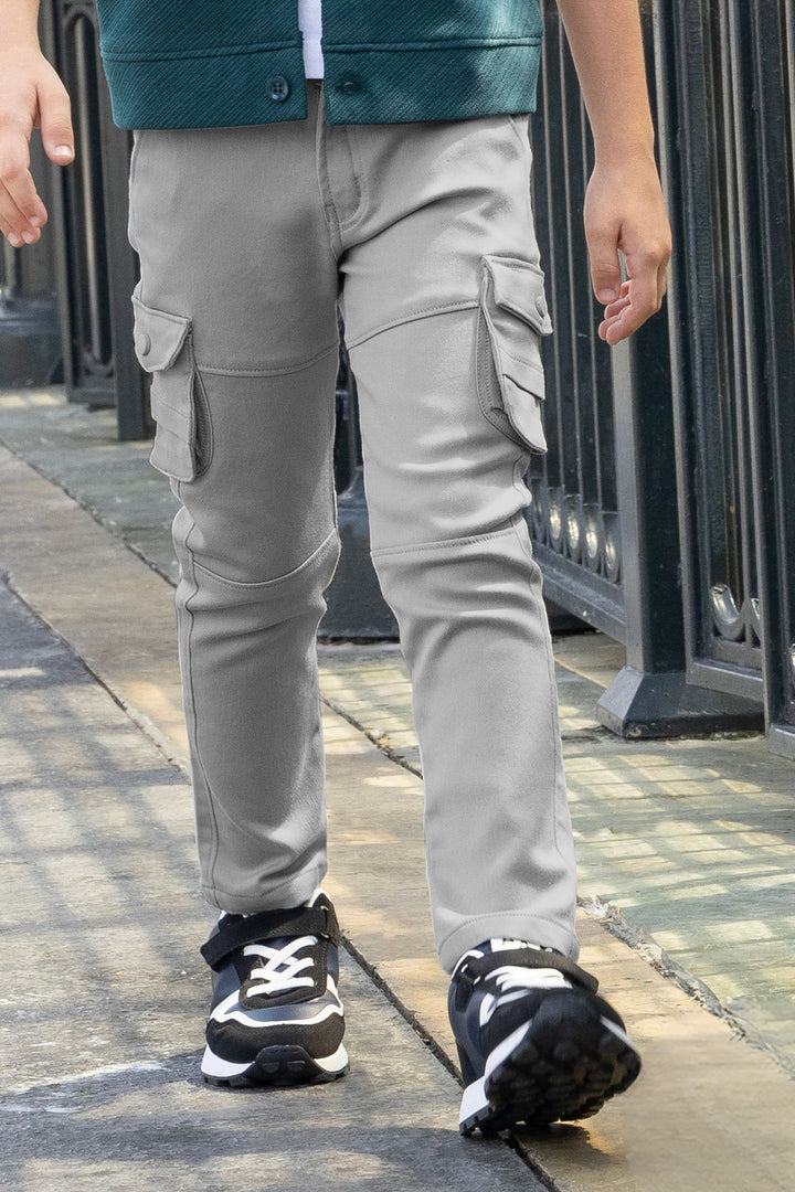 Teal Blue Blazer, White Printed T-Shirt and Grey Pant Set for Boys