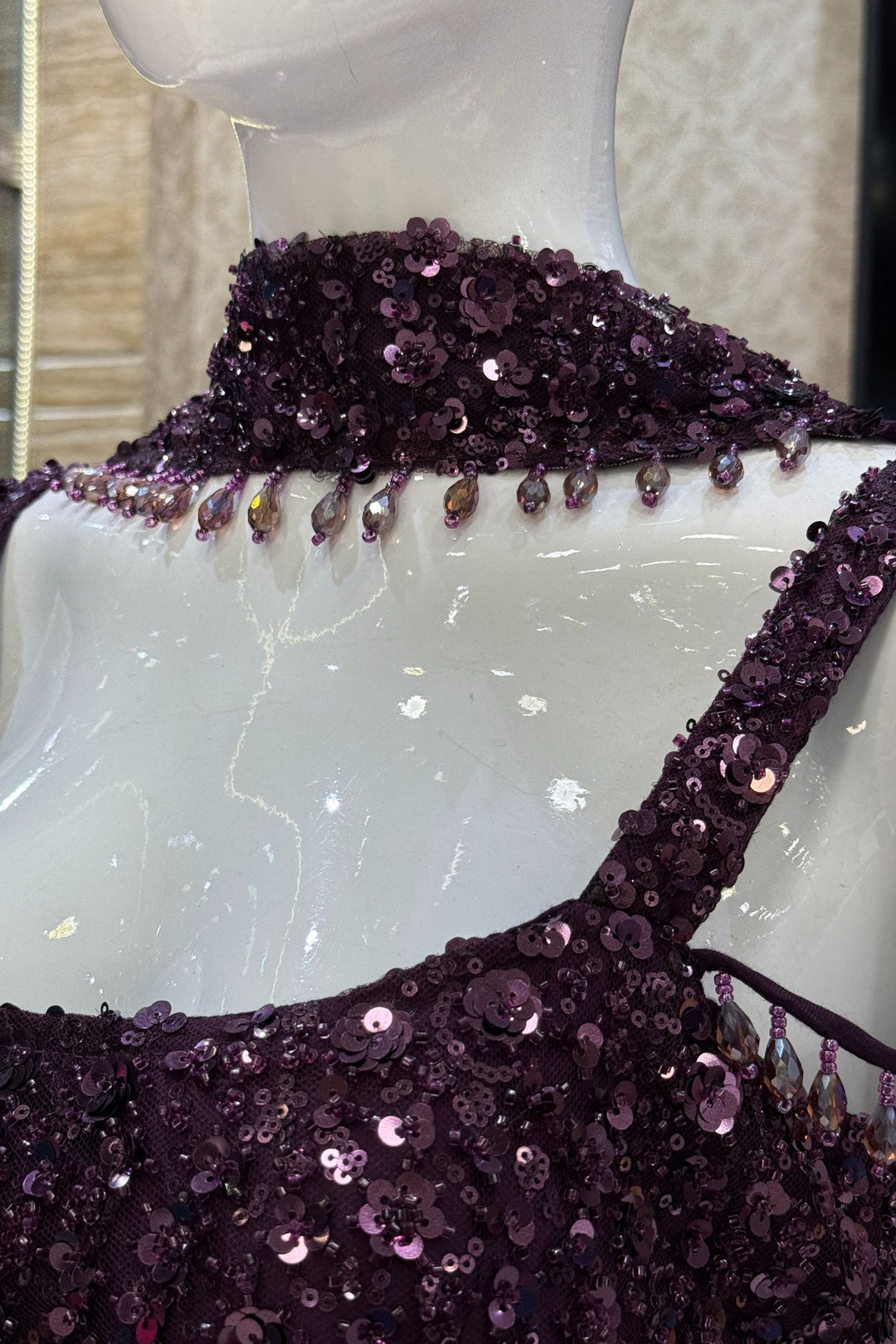 Wine Beads and Sequins work Palazzo Salwar Suit