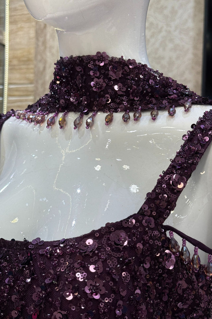 Wine Beads and Sequins work Palazzo Salwar Suit