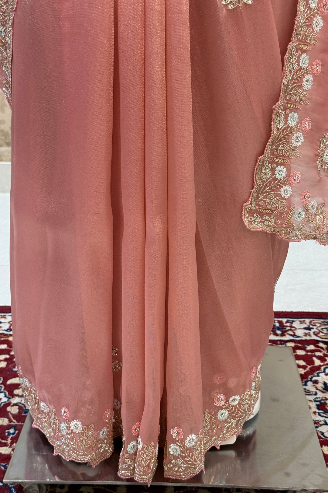 Peach Stone, Sequins, Zardozi and Beads work Saree