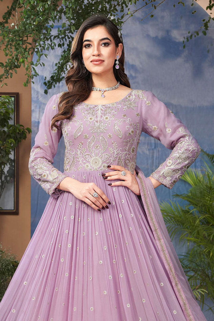 Lilac Embroidery, Sequins and Zari work Floor Length Anarkali Suit