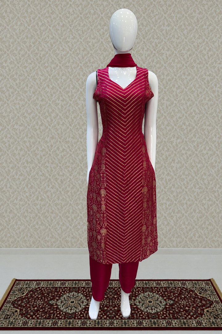 Rani Pink Banaras work Straight Cut Salwar Suit