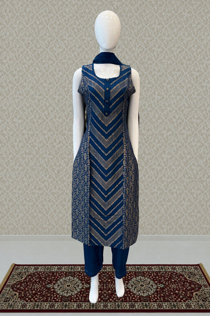 Peacock Blue Banaras work Straight Cut Salwar Suit