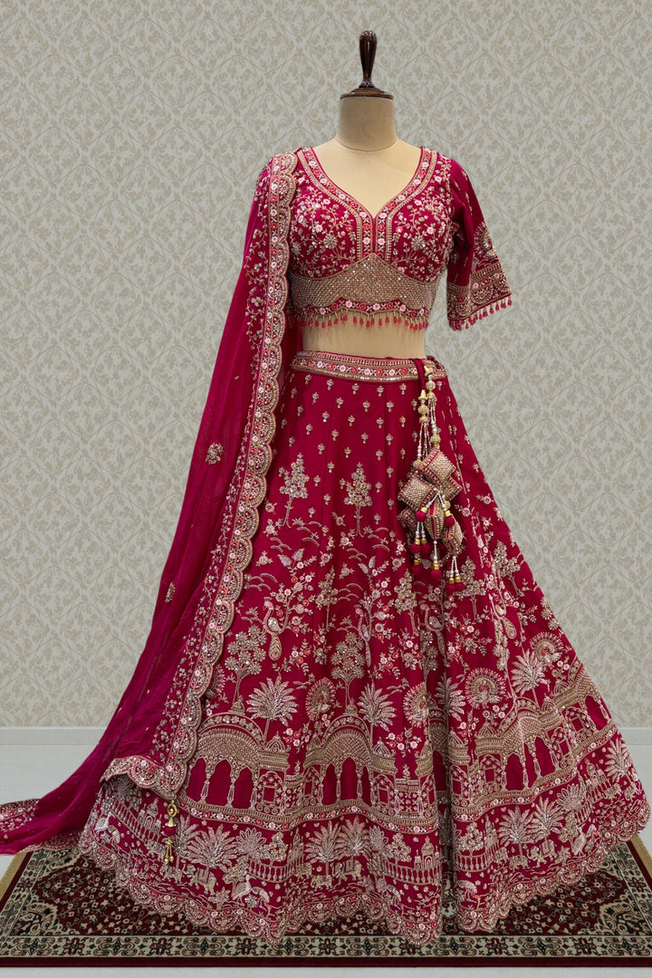 Designer Wedding Lehenga in Rani Pink with Beads, Zari and Sequins Work