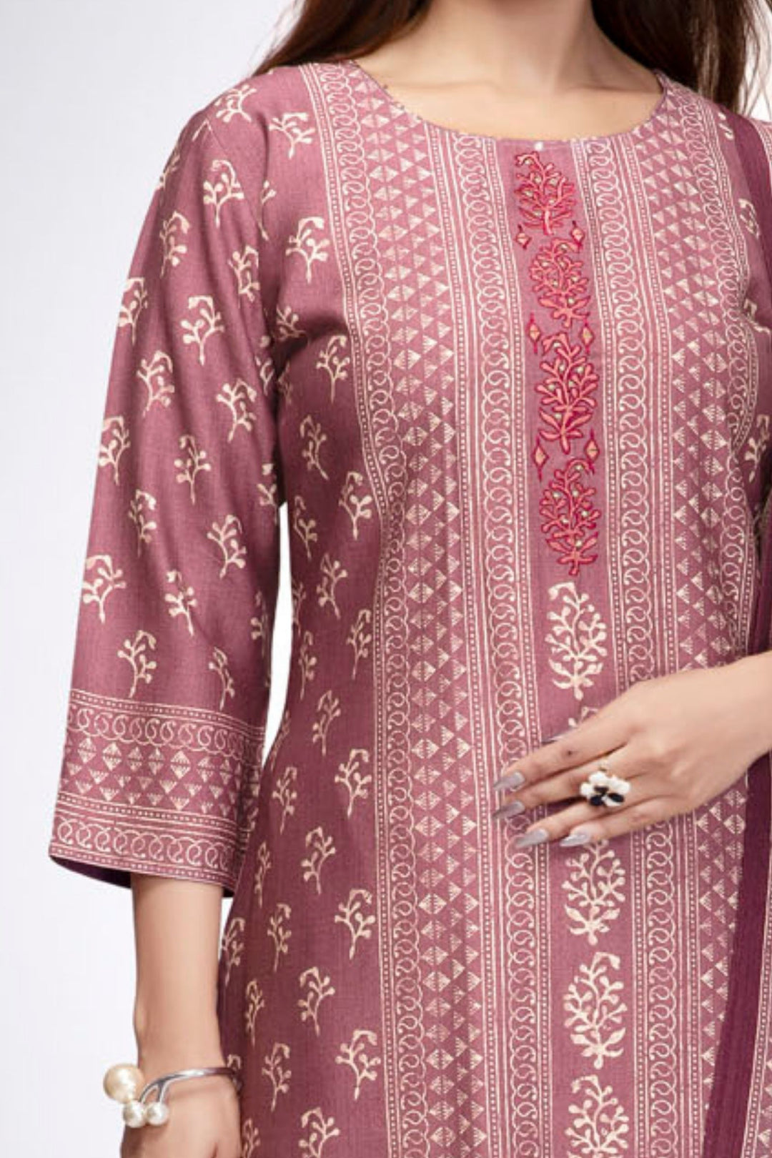 Onion Pink with Cream Digital Print Straight Kurta Set