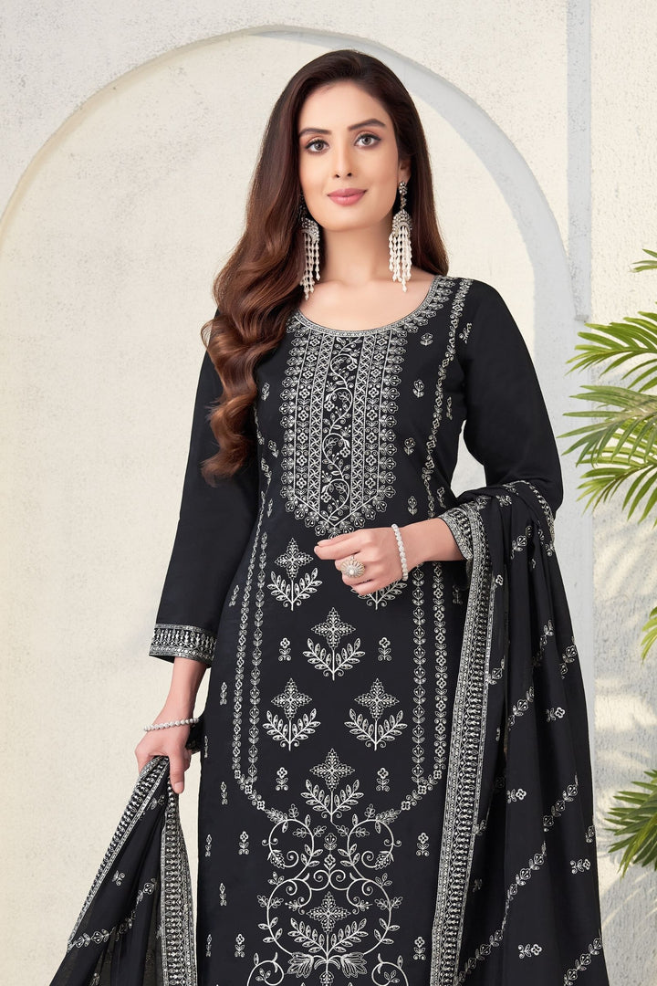 Black Sequins and Thread work Straight Cut Salwar Suit