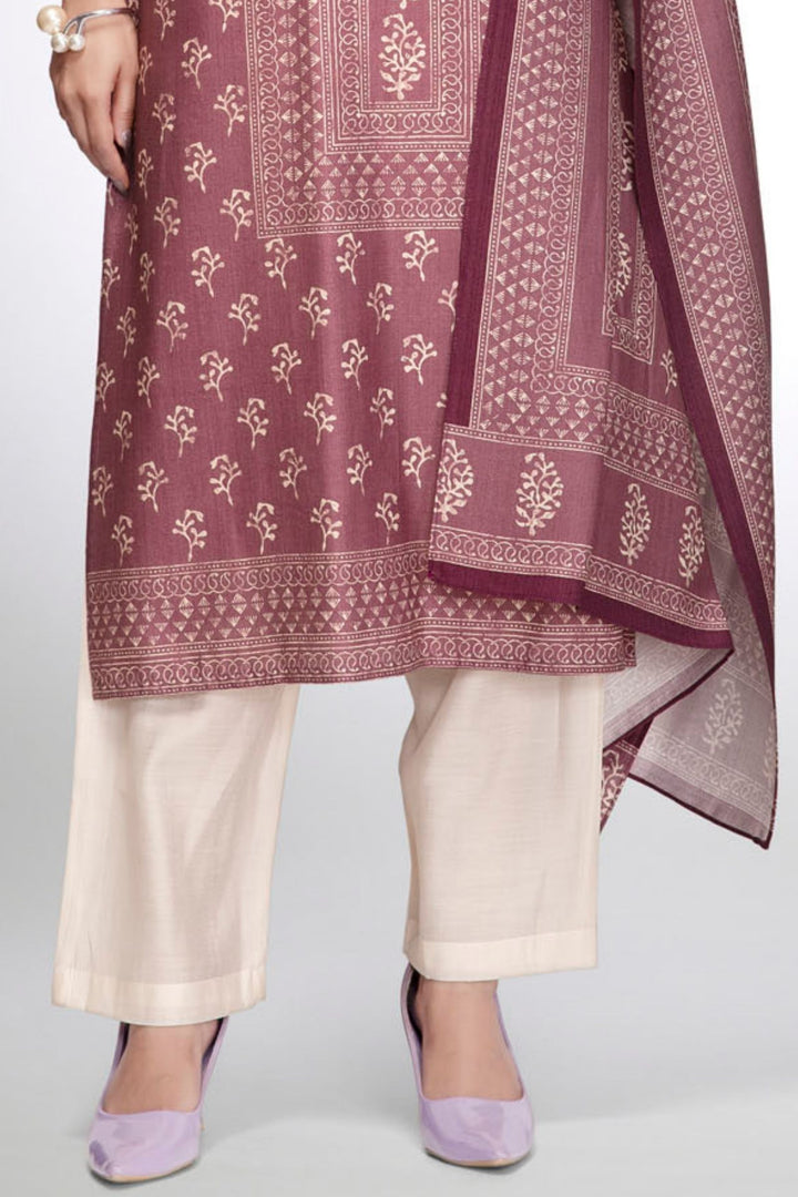 Onion Pink with Cream Digital Print Straight Kurta Set