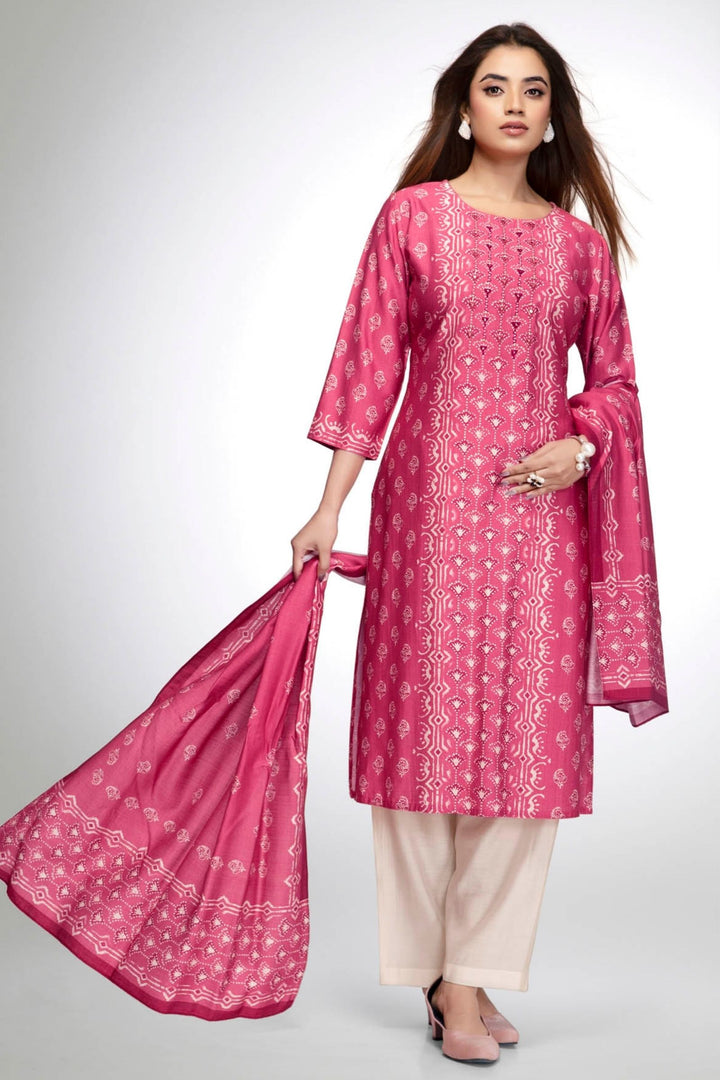 Pink with Cream Digital Print Straight Kurta Set