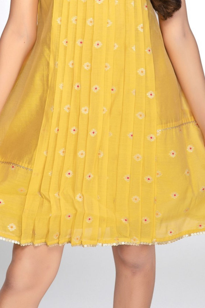 Girls Smocked Yoke Casual Frock with Pleated Front