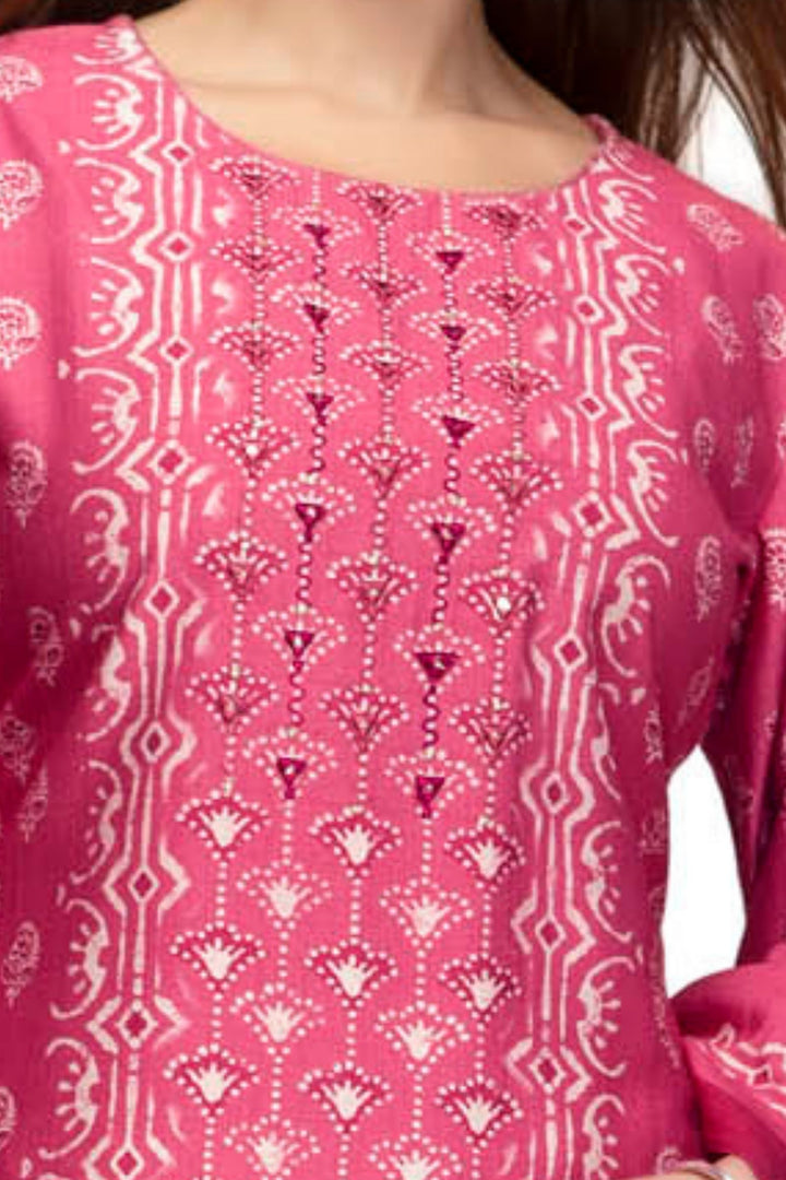 Pink with Cream Digital Print Straight Kurta Set