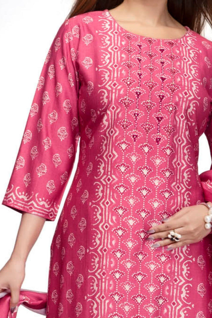 Pink with Cream Digital Print Straight Kurta Set