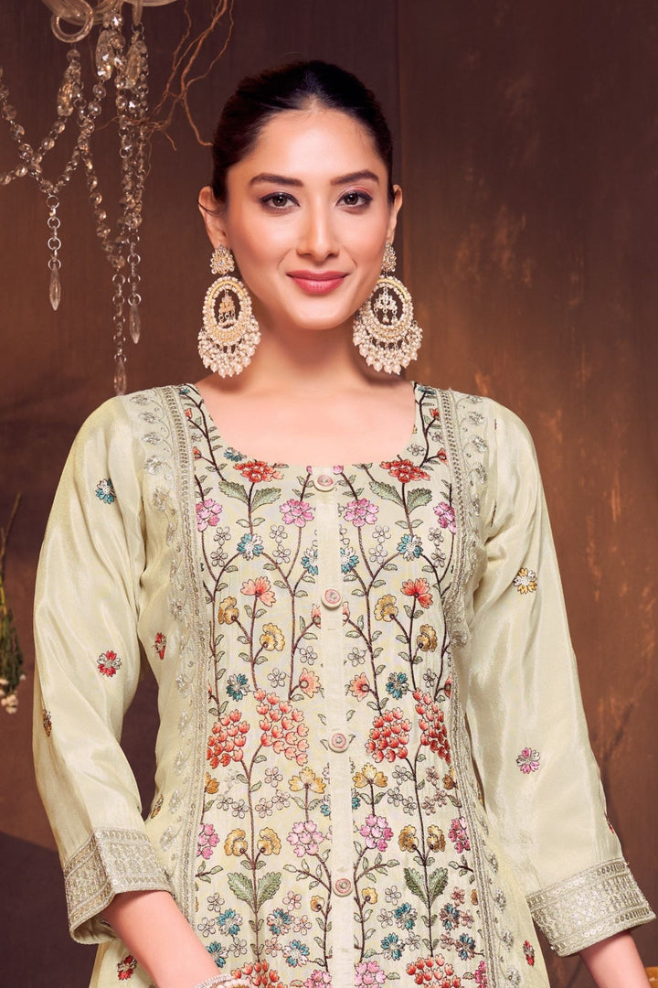 Beige Multicolor Embroidery, Sequins and Zari work Palazzo Salwar Suit