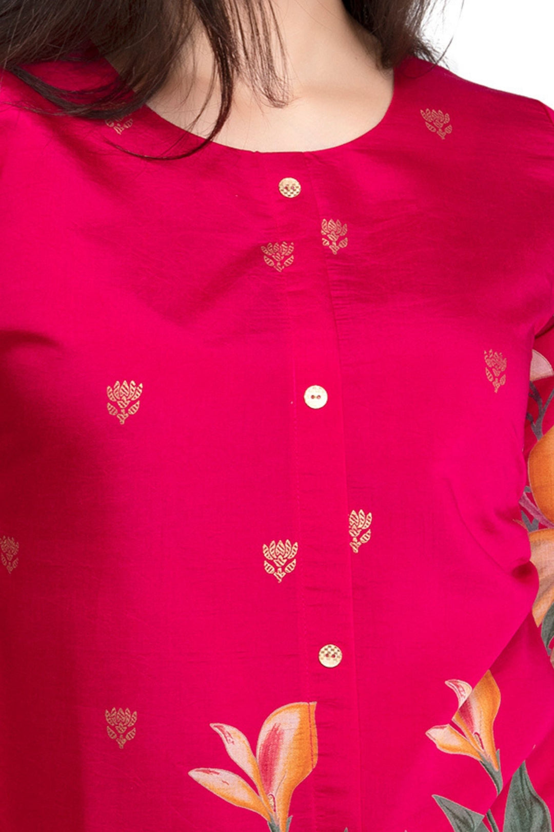 Rani Pink Floral Print Short Kurti