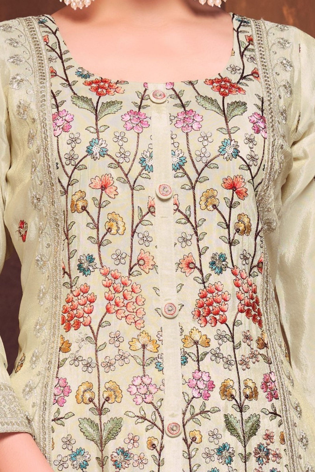 Beige Multicolor Embroidery, Sequins and Zari work Palazzo Salwar Suit