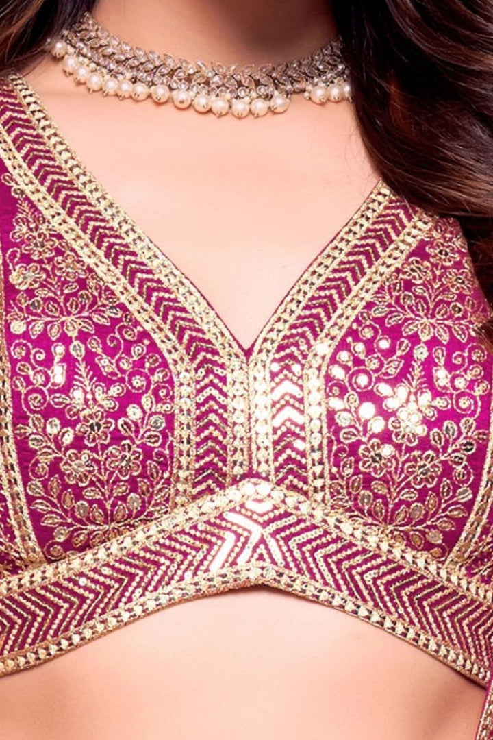 Dark Pink Sequins and Zari work Crop Top Lehenga