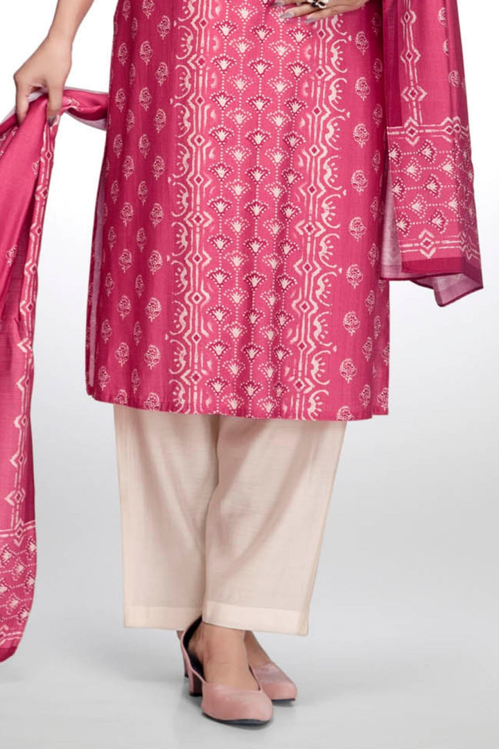 Pink with Cream Digital Print Straight Kurta Set