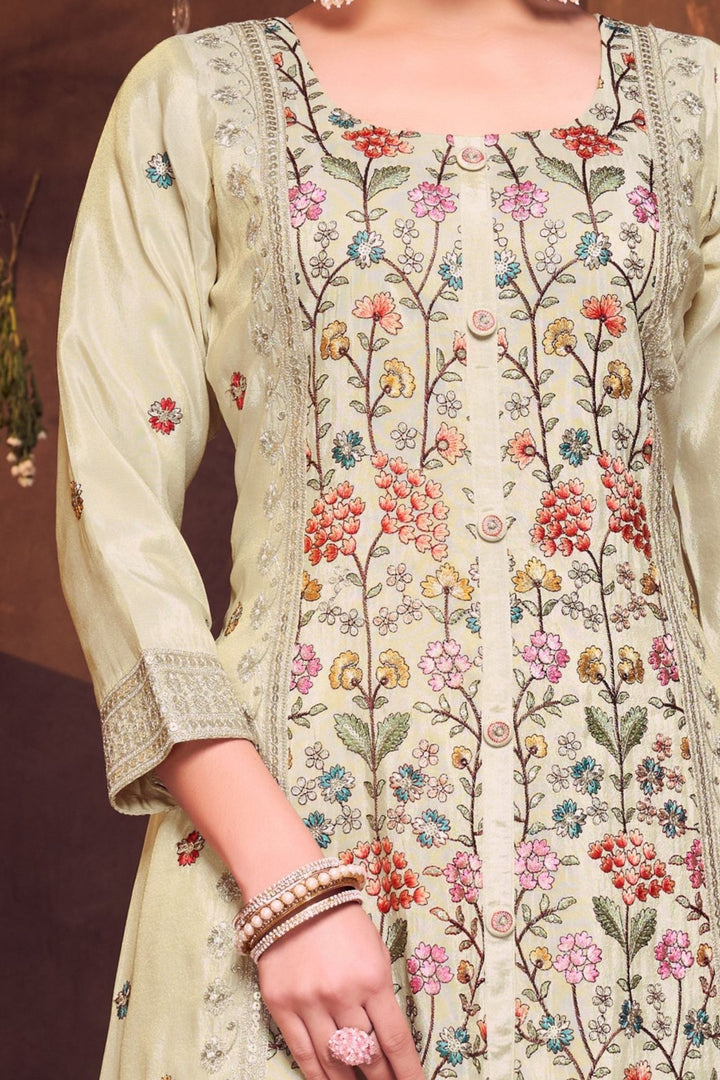 Beige Multicolor Embroidery, Sequins and Zari work Palazzo Salwar Suit