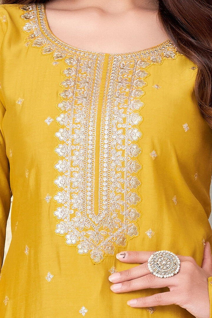 Yellow Sequins and Zari work Straight Cut Salwar Suit