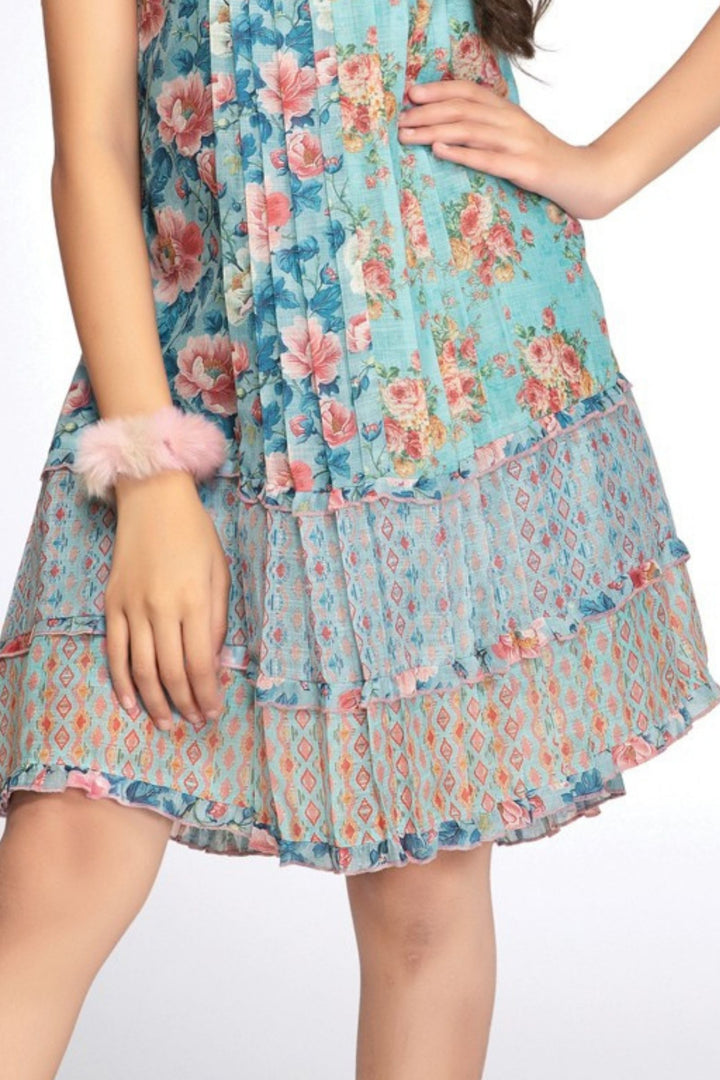 Girls Floral Print Casual Frock with Smocked Yoke