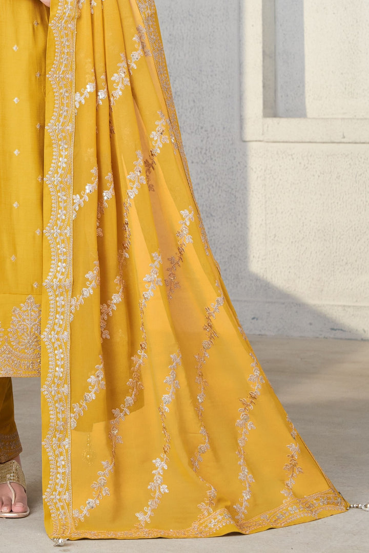 Yellow Sequins and Zari work Straight Cut Salwar Suit