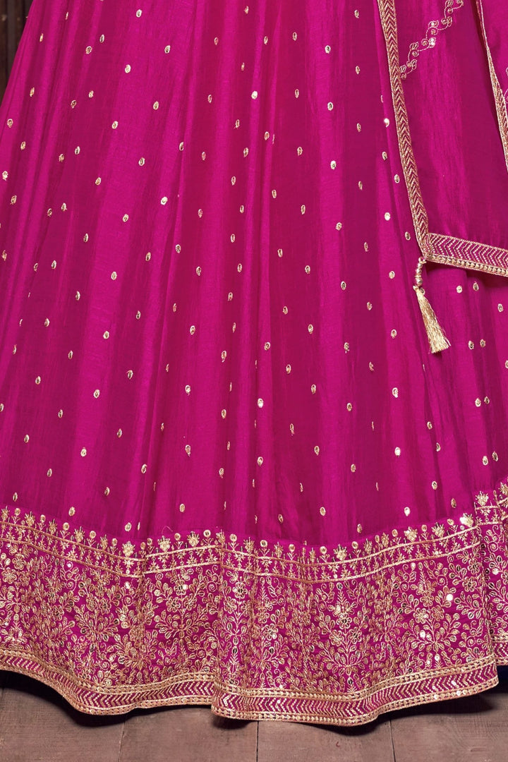 Dark Pink Sequins and Zari work Crop Top Lehenga