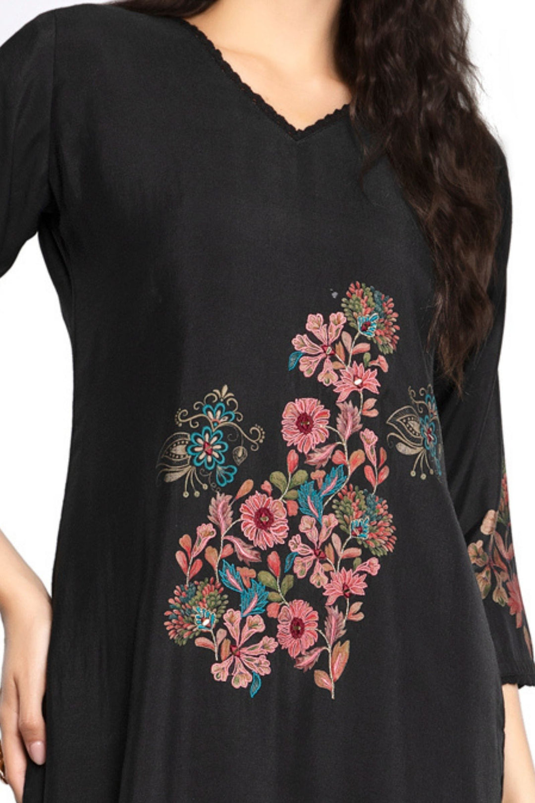 Black Embroidery and Mirror work Calf Length Kurti