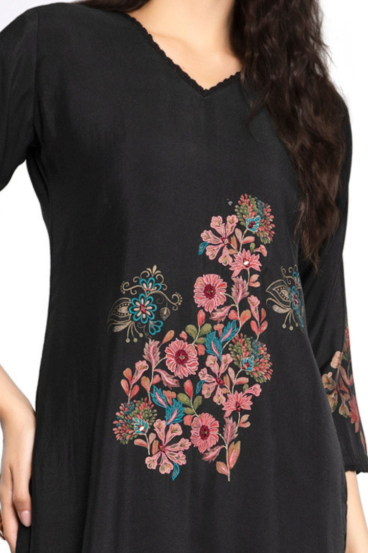 Black Embroidery and Mirror work Calf Length Kurti
