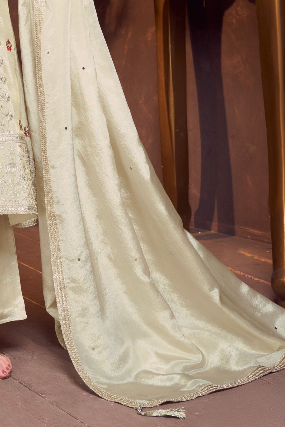 Beige Multicolor Embroidery, Sequins and Zari work Palazzo Salwar Suit