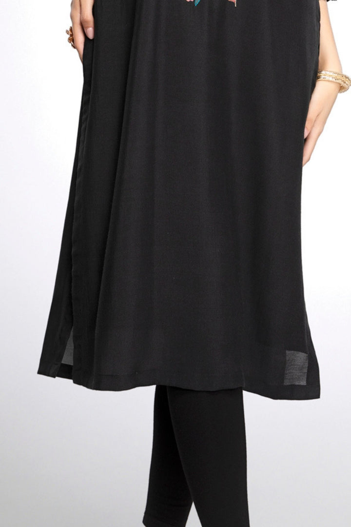 Black Embroidery and Mirror work Calf Length Kurti