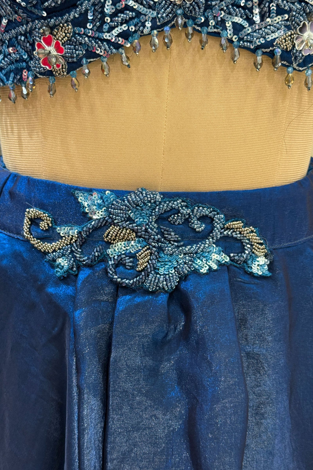 Peacock Blue Mirror, Beads and Sequins work Crop Top Lehenga
