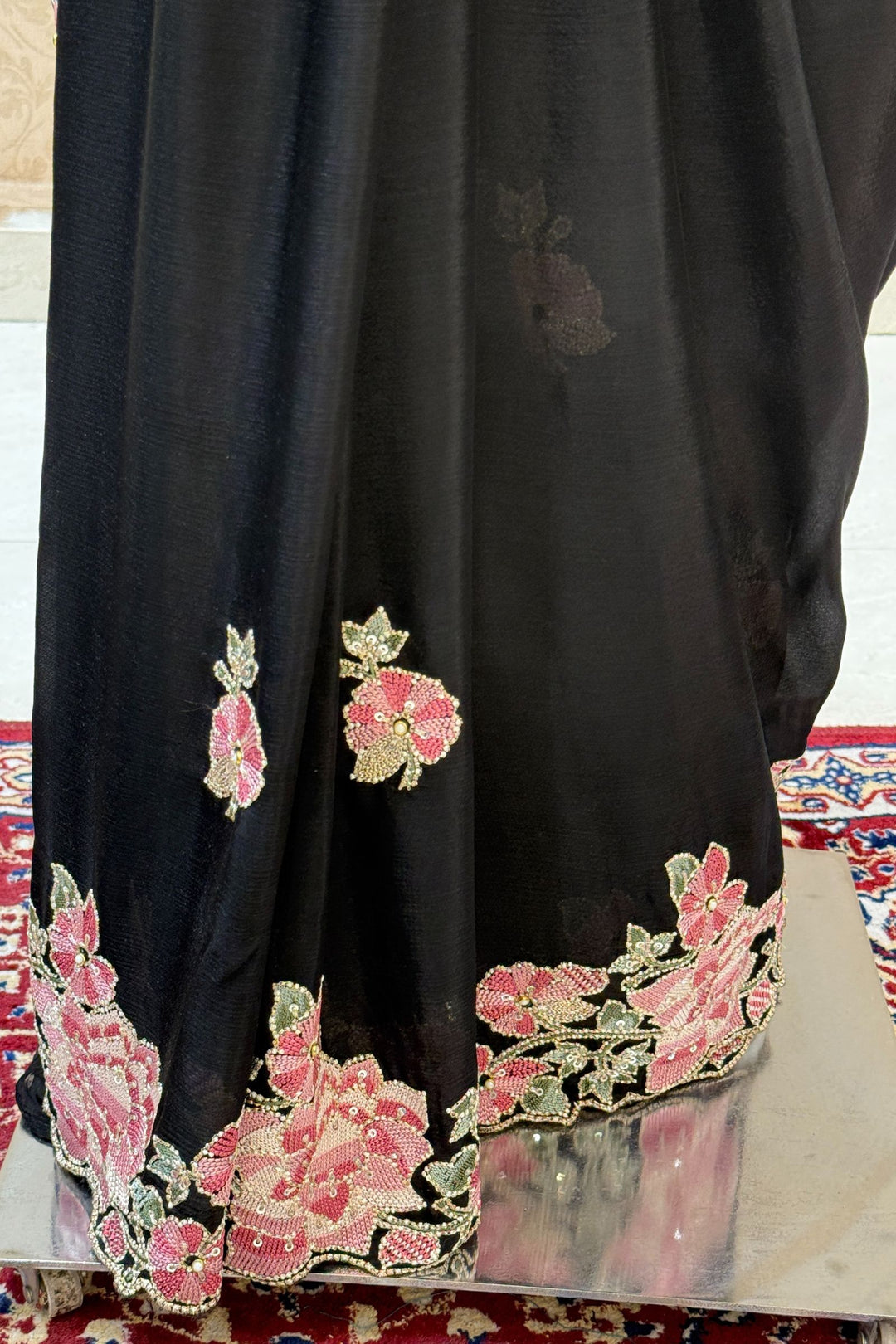 Black Embroidery, Sequins, Pearl and Zari work Saree