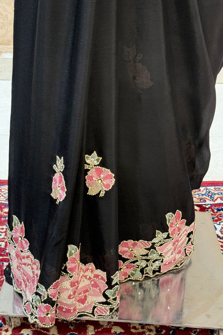 Black Embroidery, Sequins, Pearl and Zari work Saree