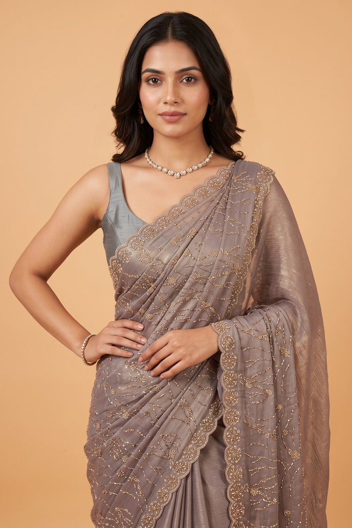 Grey Saree Featuring Stone and Beads work