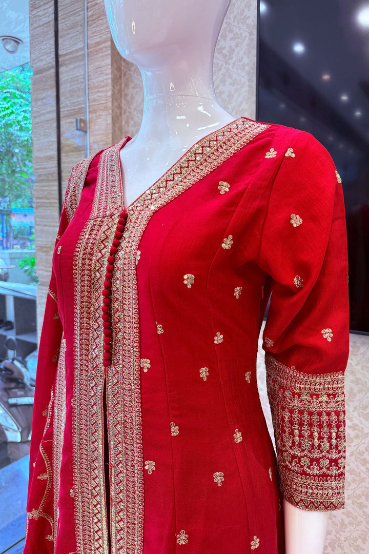 Pinkish Red Sequins and Zari work Palazzo Salwar Suit