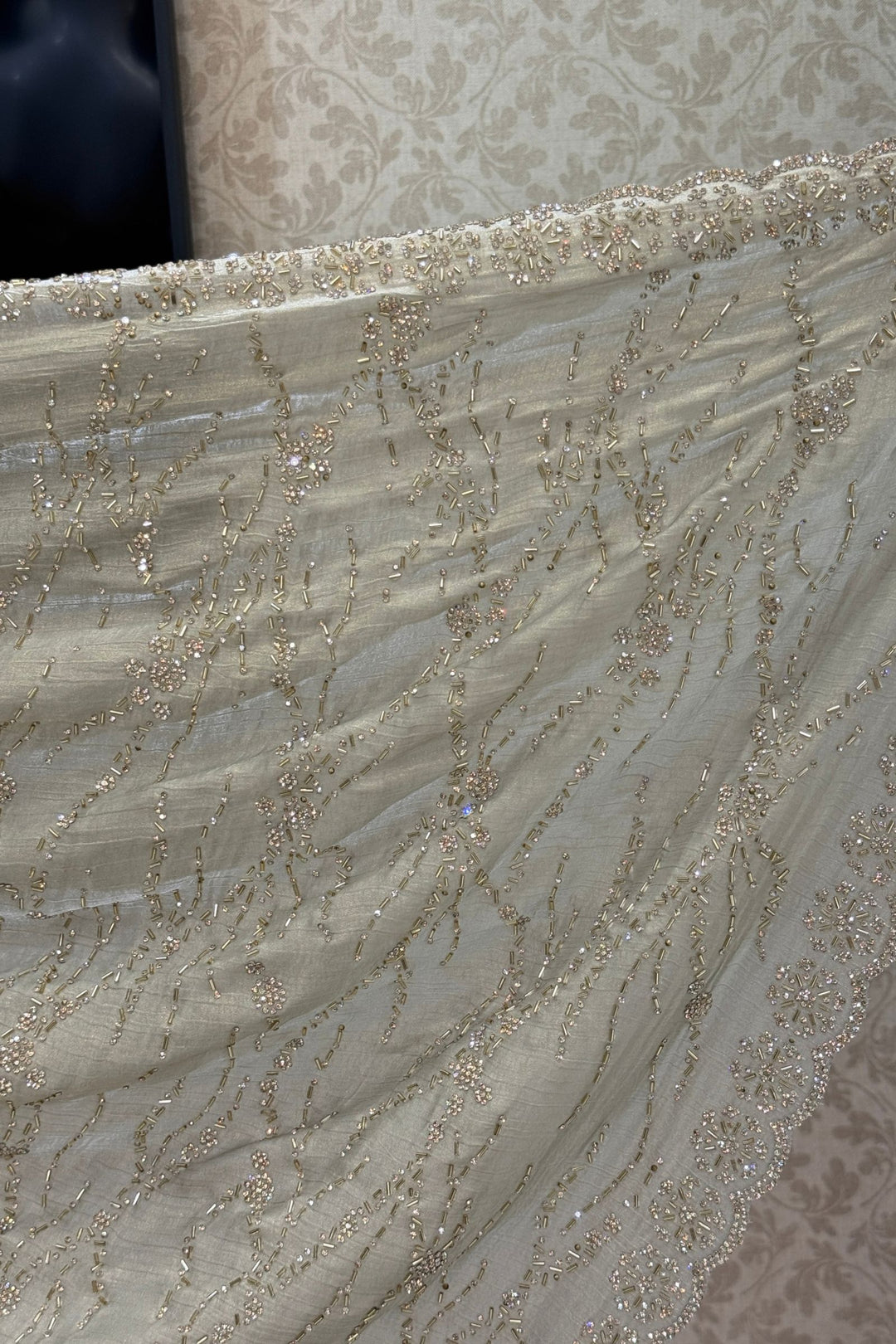Light Pista Green Saree Featuring Stone and Beads work