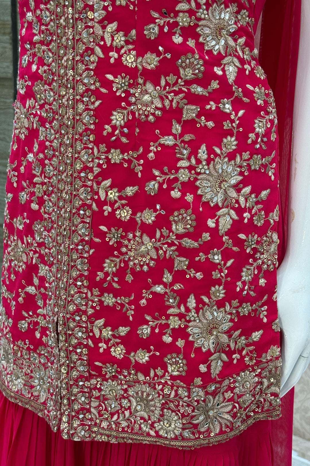 Rani Pink Sequins, Zari, Stone, Mirror and Thread work Sharara Salwar Suit