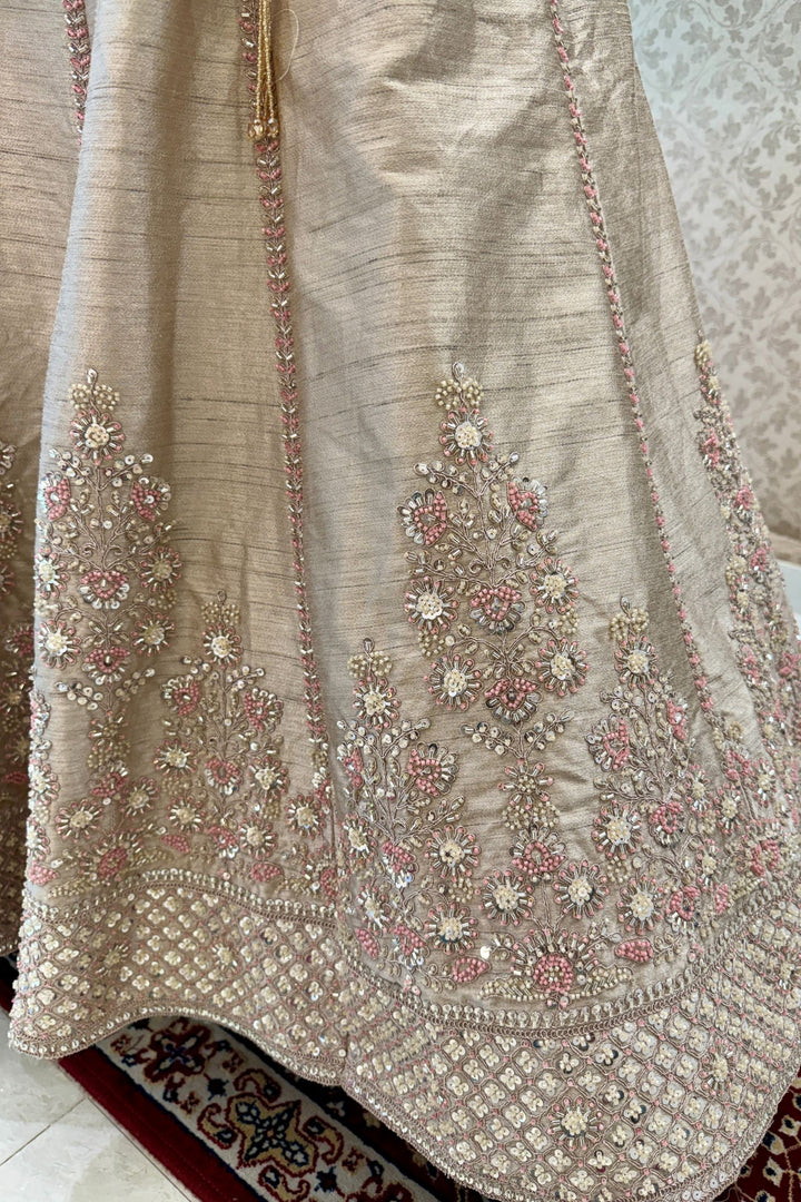 Beige Designer Bridal Lehenga Intricate Zari, Sequins and Beads work
