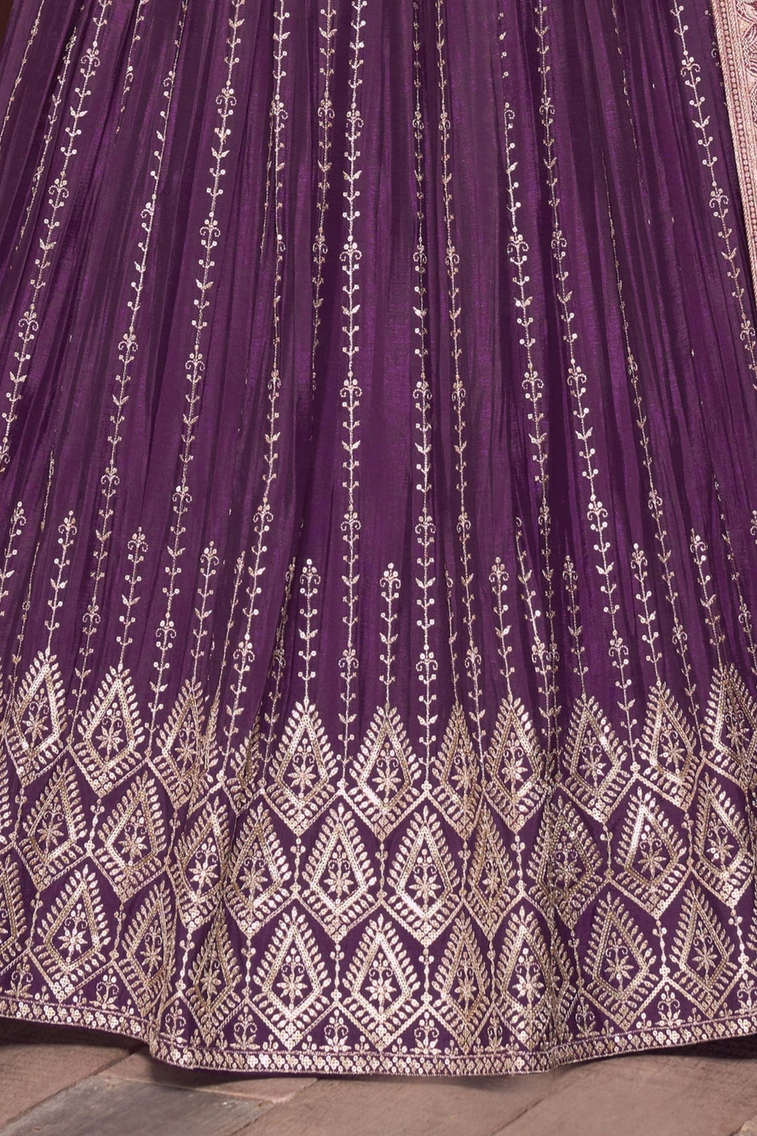 Purple Stone, Beads, Sequins and Zari work Crop Top Lehenga
