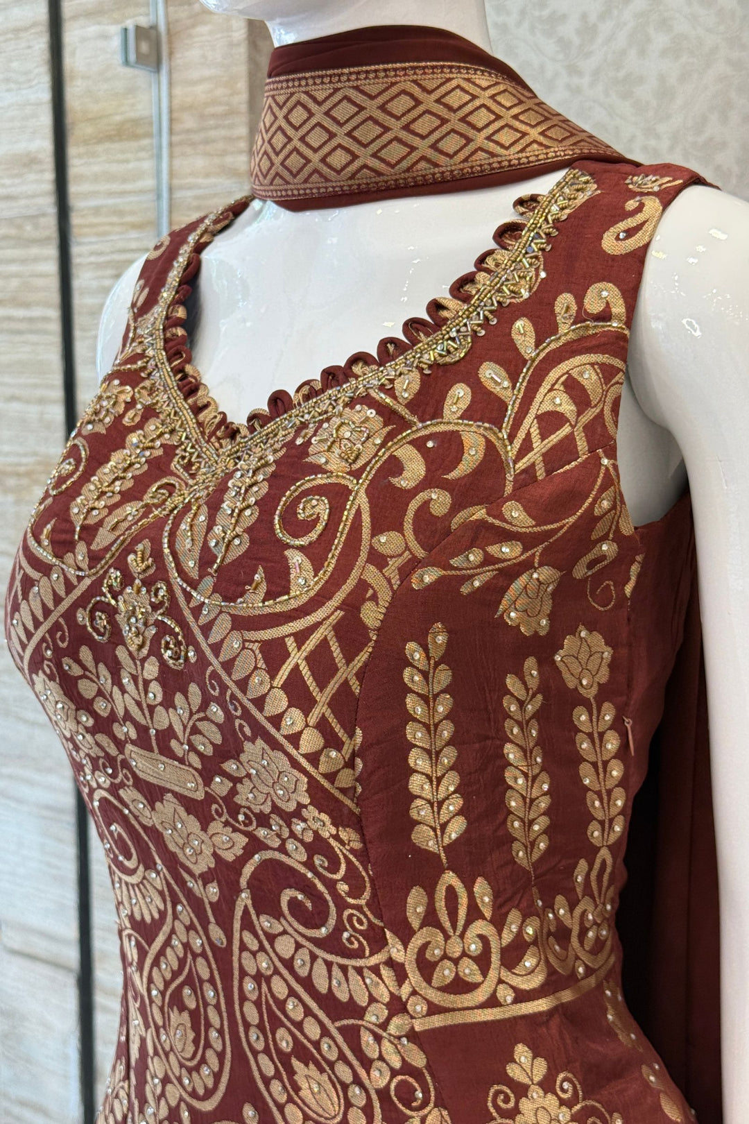 Elegant Palazzo Set with Intricate Stone, Beads and Banaras
